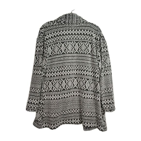 89th + Madison Open Front Cardigan Women's L Black/White Geometric 3/4 Sleeve - Picture 2 of 6